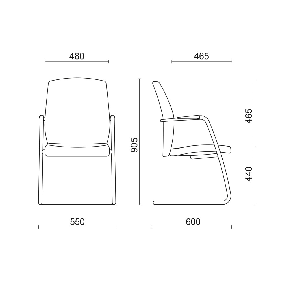 Büromöbel Besucherstühle Freischwinger Passe-Partout technische Zeichnung Stahlgestell hoher Stabilität stapelbar Garantie L+S AG design + technics