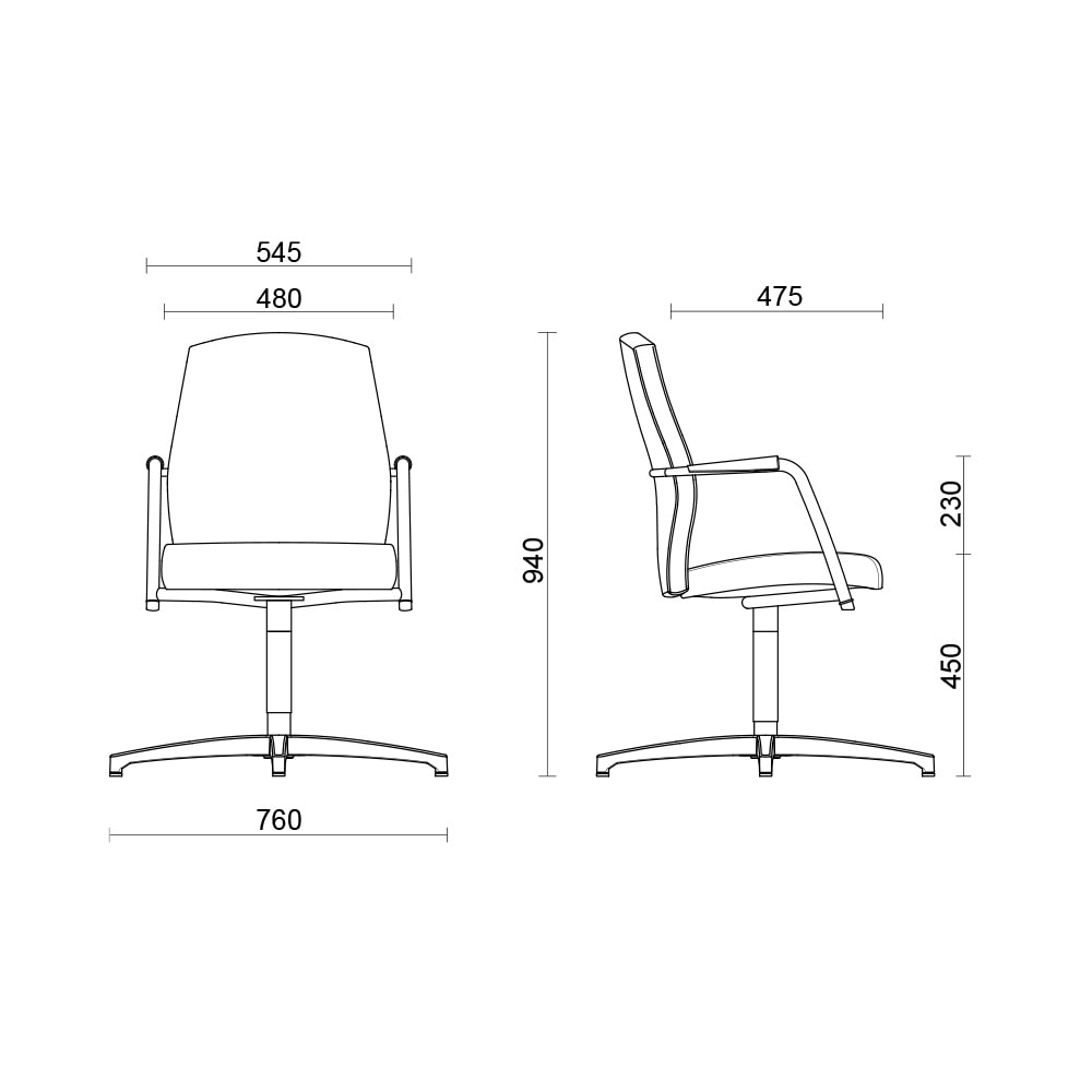 Büromöbel Besucherstühle Freischwinger Passe-Partout technische Zeichnung mit Masse L+S AG design + technics