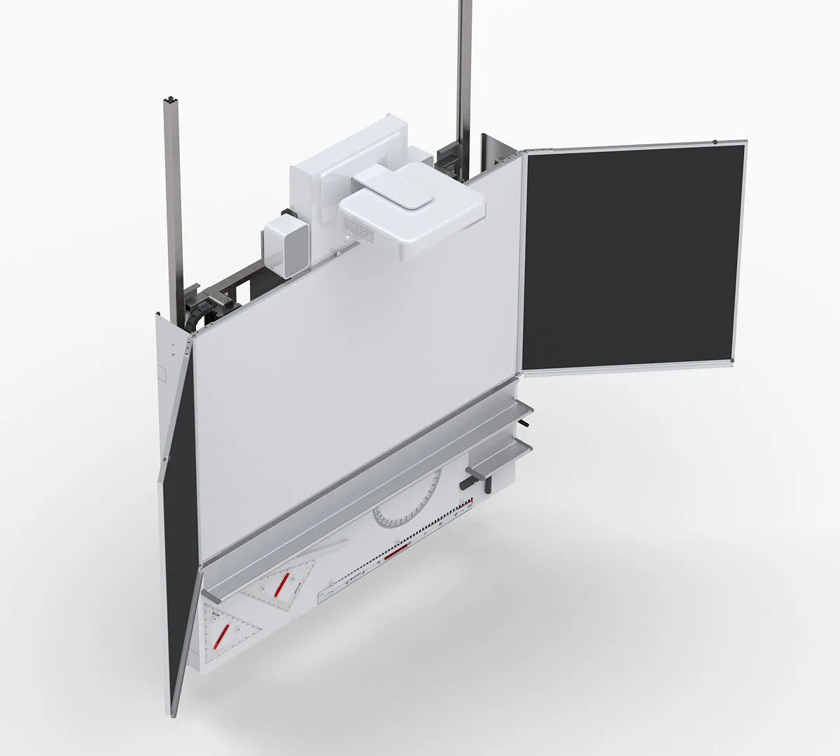 Beameranlage Wandtafelsystem maximale Helligkeit des Beamers Whiteboardfläche L+S design und technics made in Swiss