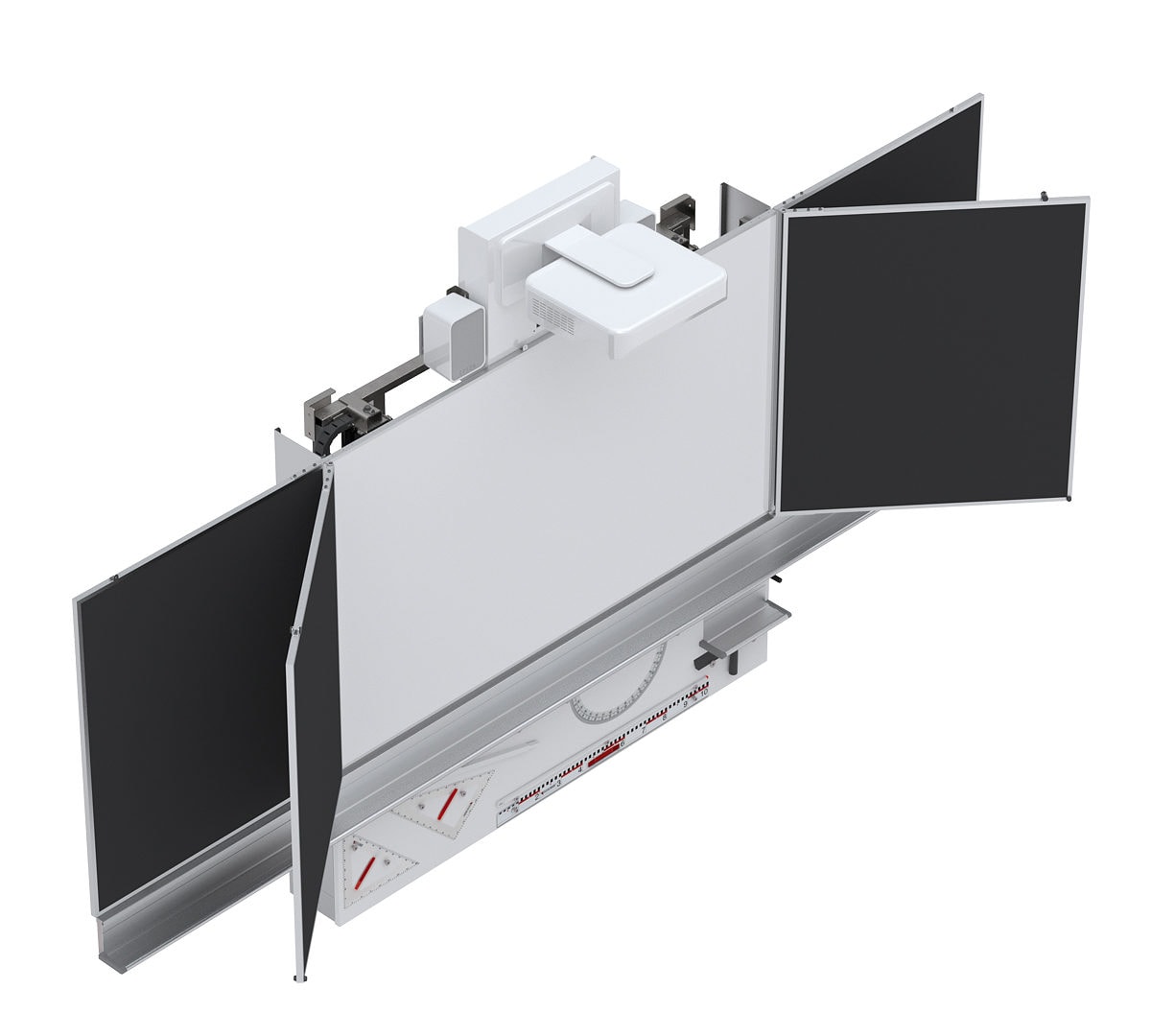 Beameranlage Wandtafelsystem aktive Tafelanlage Whiteboardfläche L+S design und technics made in Swiss